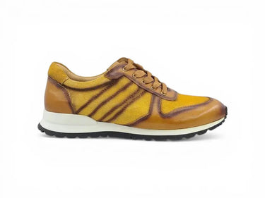 Fashion Sneaker Calfskin with Canvas inlaid in Mustard