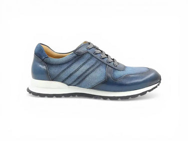 Fashion Sneaker Calfskin with Canvas inlaid in Blue