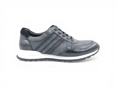 Fashion Sneaker Calfskin with Canvas inlaid in Black