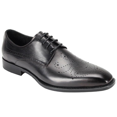 Giovanni Joel Perforated Patina Blucher Dress Shoe in Black #color_ Black