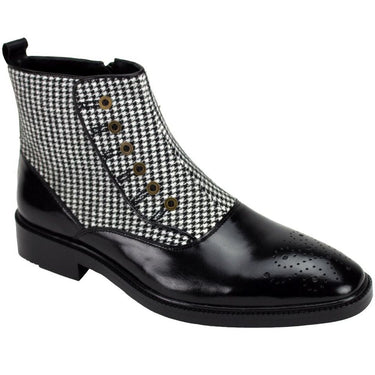 Giovanni Kendrick Leather Button Up Dress Boot in Black & Tweed #color_ Black & Tweed