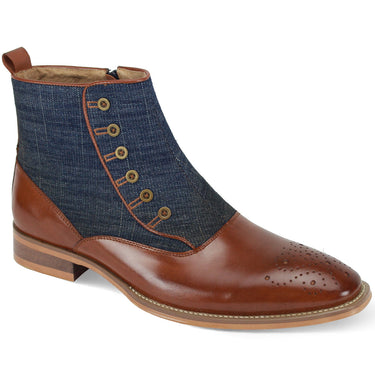 Giovanni Kendrick Leather Button Up Dress Boot in Whisky/Denim #color_ Whisky/Denim