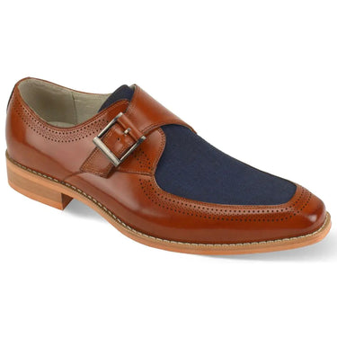 Giovanni Monte Genuine Leather Monk Strap Dress Shoes in Whiskey / Navy #color_ Whiskey / Navy