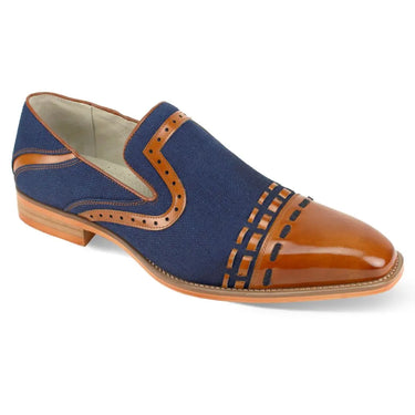 Giovanni Parker Genuine Leather Slip-On Dress Shoes in Tan / Navy #color_ Tan / Navy