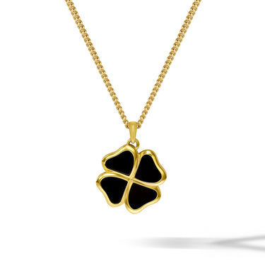Clover Pendant - 14K Gold Onyx