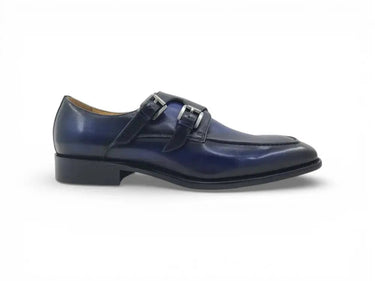 Carrucci Shoes Double Monk Strap Leather Loafer in Navy