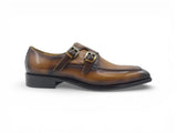 Carrucci Shoes Double Monk Strap Leather Loafer in Cognac