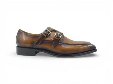 Carrucci Shoes Double Monk Strap Leather Loafer in Cognac