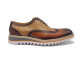 Carrucci Shoes Two-Tone Oxford Wingtip Dress Shoe in Cognac Tan