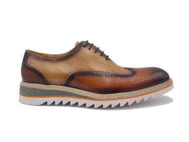 Carrucci Shoes Two-Tone Oxford Wingtip Dress Shoe in Cognac Tan