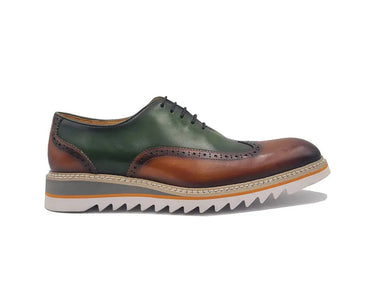 Carrucci Shoes Two-Tone Oxford Wingtip Dress Shoe in Cognac Olive