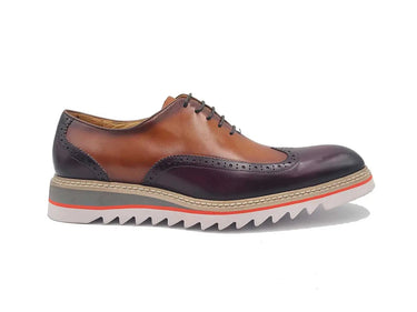 Carrucci Shoes Two-Tone Oxford Wingtip Dress Shoe in Purple Cognac
