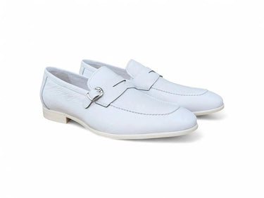 Carrucci Shoes Grant Brown Leather Buckle Loafer in White