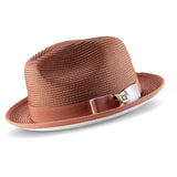 Montique Charleston White Bottom Polybraid Straw Fedora in Cognac / White