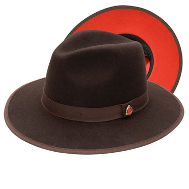 Montique Imperial Wide Brim Wool Red Bottom Fedora in Brown Red