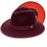 Montique Imperial Wide Brim Wool Red Bottom Fedora in Burgundy Red