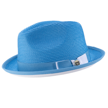 Montique Charleston White Bottom Polybraid Straw Fedora in Aqua / White