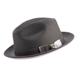 Montique Charleston White Bottom Polybraid Straw Fedora in Grey / White