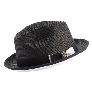 Montique Charleston White Bottom Polybraid Straw Fedora in Black / White