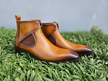 Hand Burnished Calfskin Lace-up Boot in Cognac