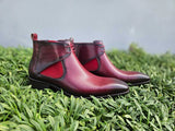Hand Burnished Calfskin Lace-up Boot in Red