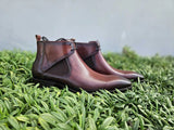 Hand Burnished Calfskin Lace-up Boot in Chestnut