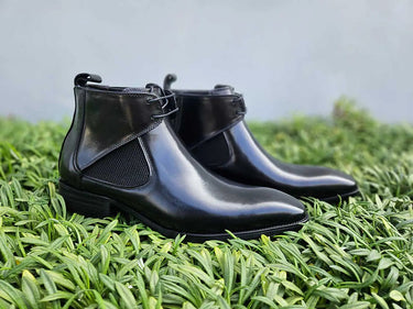 Hand Burnished Calfskin Lace-up Boot in Black