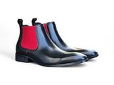 Hand Burnished Chelsea Boots in Black Red