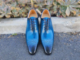 Carrucci Shoes Hand Burnished Wholecut Calf Oxford in Ocean Blue