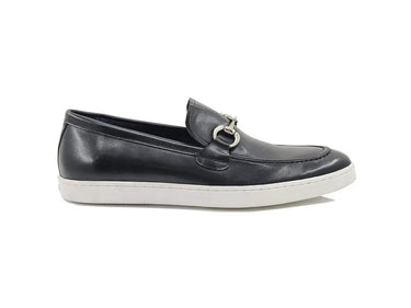 Horse Bit Fashion Leather Sneaker Loafer in Black