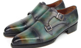 Paul Parkman Men's Cap Toe Double Monkstrap Shoes Green & Blue Patina