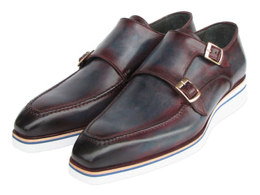 Paul Parkman Men's Smart Casual Monkstraps Blue & Bordeaux Patina