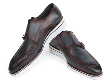 Paul Parkman Men's Smart Casual Monkstraps Blue & Bordeaux Patina