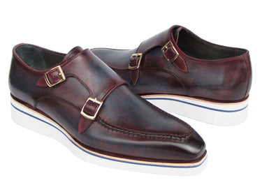 Paul Parkman Men's Smart Casual Monkstraps Blue & Bordeaux Patina