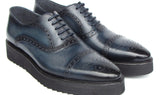 Paul Parkman Men's Smart Casual Cap Toe Oxford Shoes Navy Leather