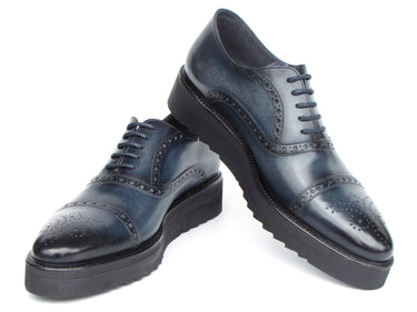 Paul Parkman Men's Smart Casual Cap Toe Oxford Shoes Navy Leather