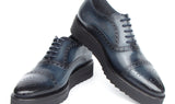 Paul Parkman Men's Smart Casual Cap Toe Oxford Shoes Navy Leather