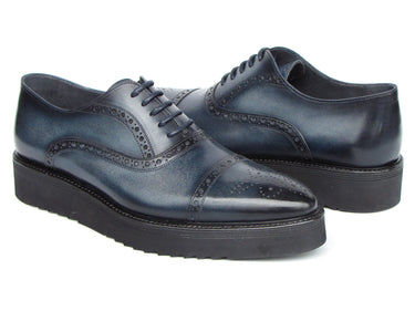 Paul Parkman Men's Smart Casual Cap Toe Oxford Shoes Navy Leather