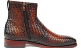 Paul Parkman Brown Burnished Woven Leather Zipper Boots
