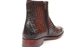 Paul Parkman Brown Burnished Woven Leather Zipper Boots