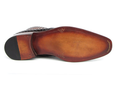 Paul Parkman Brown Burnished Woven Leather Zipper Boots
