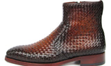 Paul Parkman Brown Burnished Woven Leather Zipper Boots