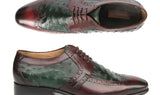 Paul Parkman Men's Green Ostrich & Brown Leather Derby Shoes