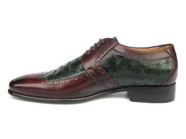 Paul Parkman Men's Green Ostrich & Brown Leather Derby Shoes