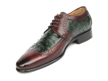 Paul Parkman Men's Green Ostrich & Brown Leather Derby Shoes