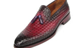 Paul Parkman Men's Woven Leather Tassel Loafers Burgundy