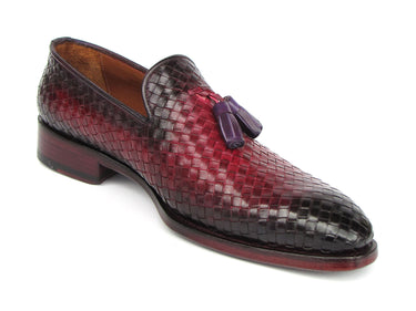 Paul Parkman Men's Woven Leather Tassel Loafers Burgundy
