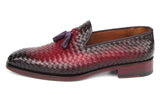 Paul Parkman Men's Woven Leather Tassel Loafers Burgundy