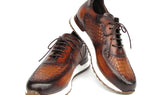 Paul Parkman Men's Brown Hand-Painted Woven Leather Sneakers