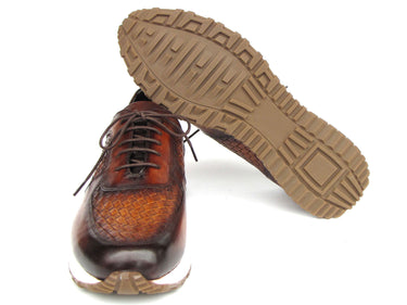 Paul Parkman Men's Brown Hand-Painted Woven Leather Sneakers
